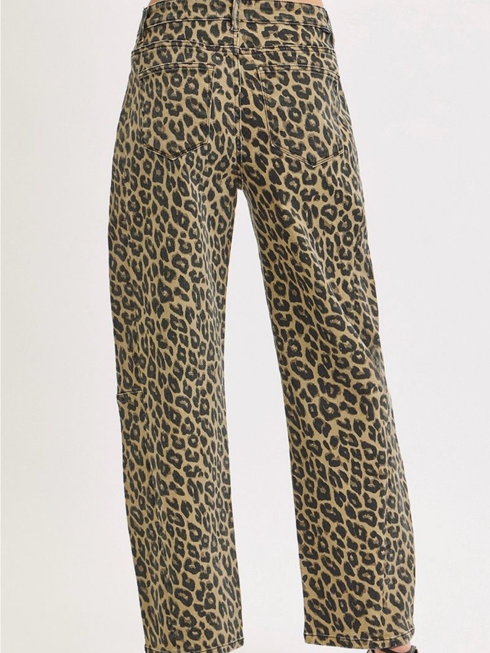 Women’s Risen Barrel Leopard Print Jeans - Beige Black - Picture 10 of 11